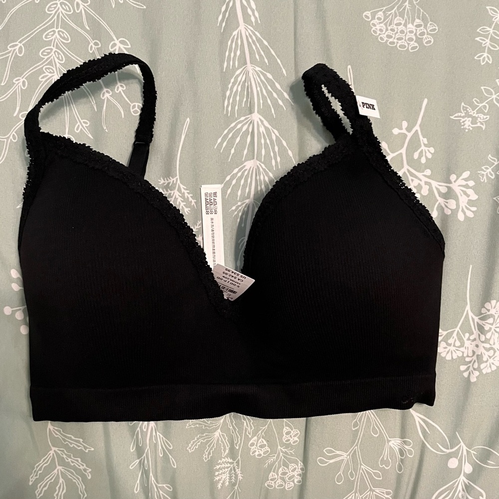 Victoria's Secret Black Ribbed Bra with Lace